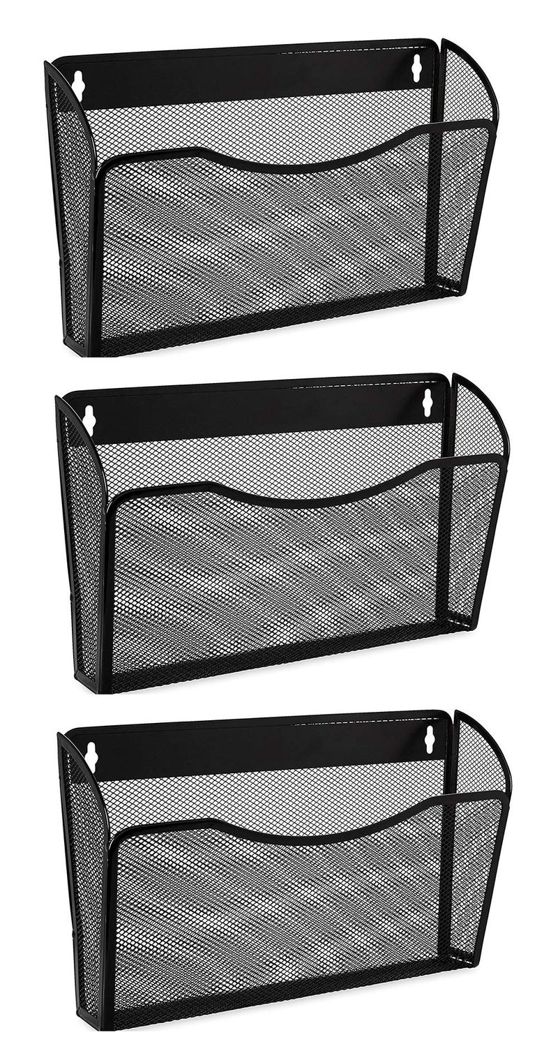 EASEPRES 3 Single Pocket Mesh Hanging File Organizer, Vertical Wall Mounted Magazine File Holder, Mount Basket Mail Paper Document Folder Organizing for Office, Home and School, Black - Image 1
